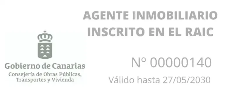 Agente inmobiliario registrado en el RAIC Registro de Agencias Inmobiliarias del Gobierno de Canarias Gran Canaria Las Palmas
