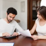 Pareja revisando deudas tras heredar una vivienda en Gran Canaria